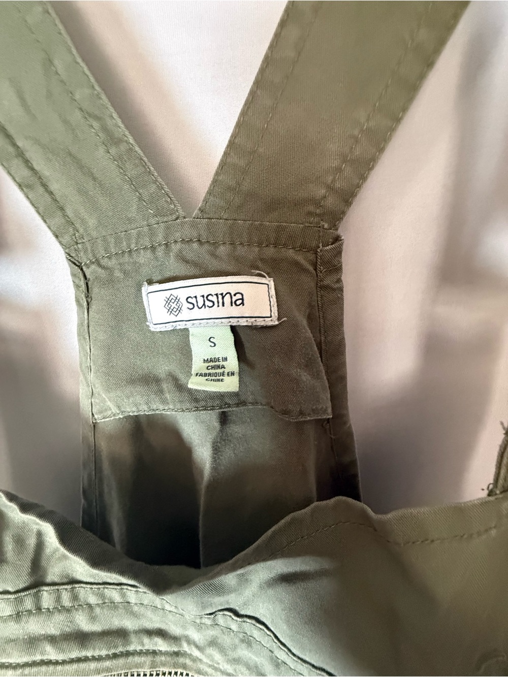 Susina Olive Green Utility Overalls Jumpsuit Drawstring Cargo Pocket - Picture 3 of 4